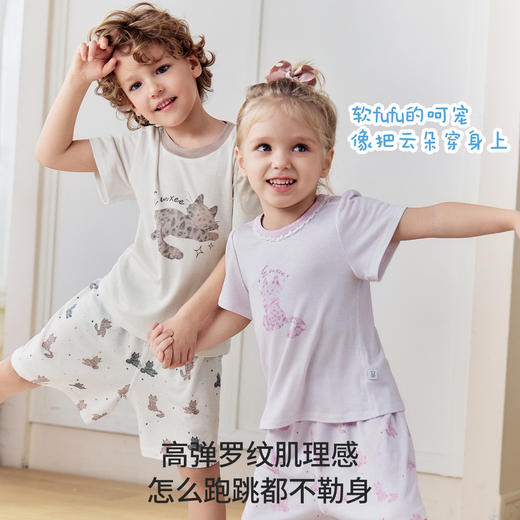 【宝宝服饰】嫚熙儿童家居服套装超柔蚕丝罗纹夏季短袖睡衣空调服 商品图4