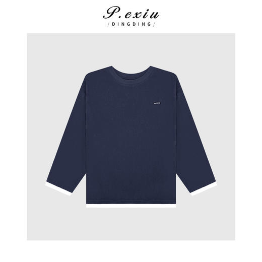 04-4潘依绣丁丁宠粉【漫不经心】慵懒随性拼接假两件圆领长袖T恤 W-63389 商品图1