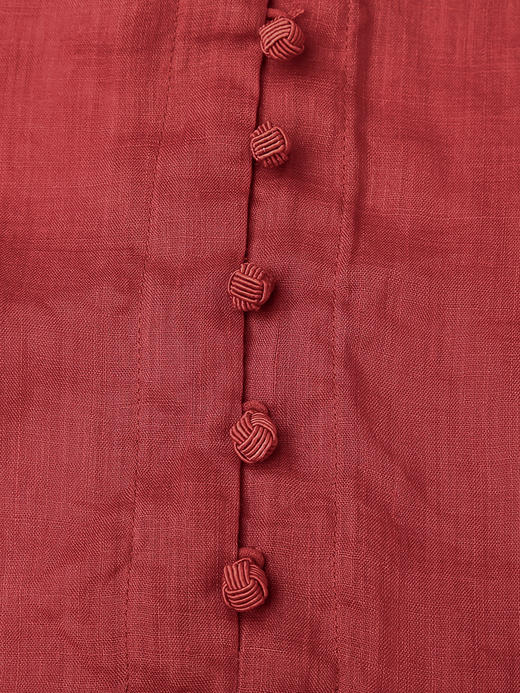 松弛感拉满！酒红色 V 领盘扣灯笼袖衬衫 夏季宽松显瘦天丝棉复古风衬衣 商品图3