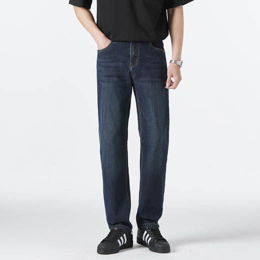 GXG男装秋冬季时尚简约后袋皮牌点缀男士牛仔直筒长裤K&C 商品图7