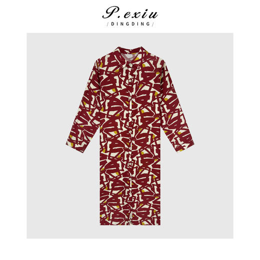 04-3潘依绣丁丁宠粉度假风时尚印花长袖衬衣裙 W-63055 商品图0