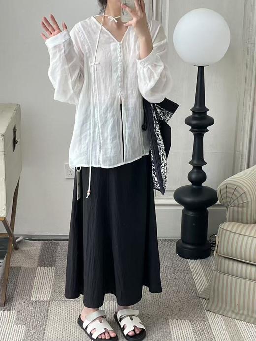 【门店同款】ENJOY秋季韩系V领亚麻衬衫 164293381 商品图0