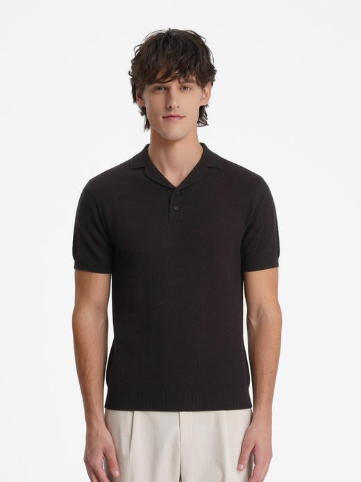 callisto黑色古巴领波浪蜂巢纹棉混纺T恤 商品图12