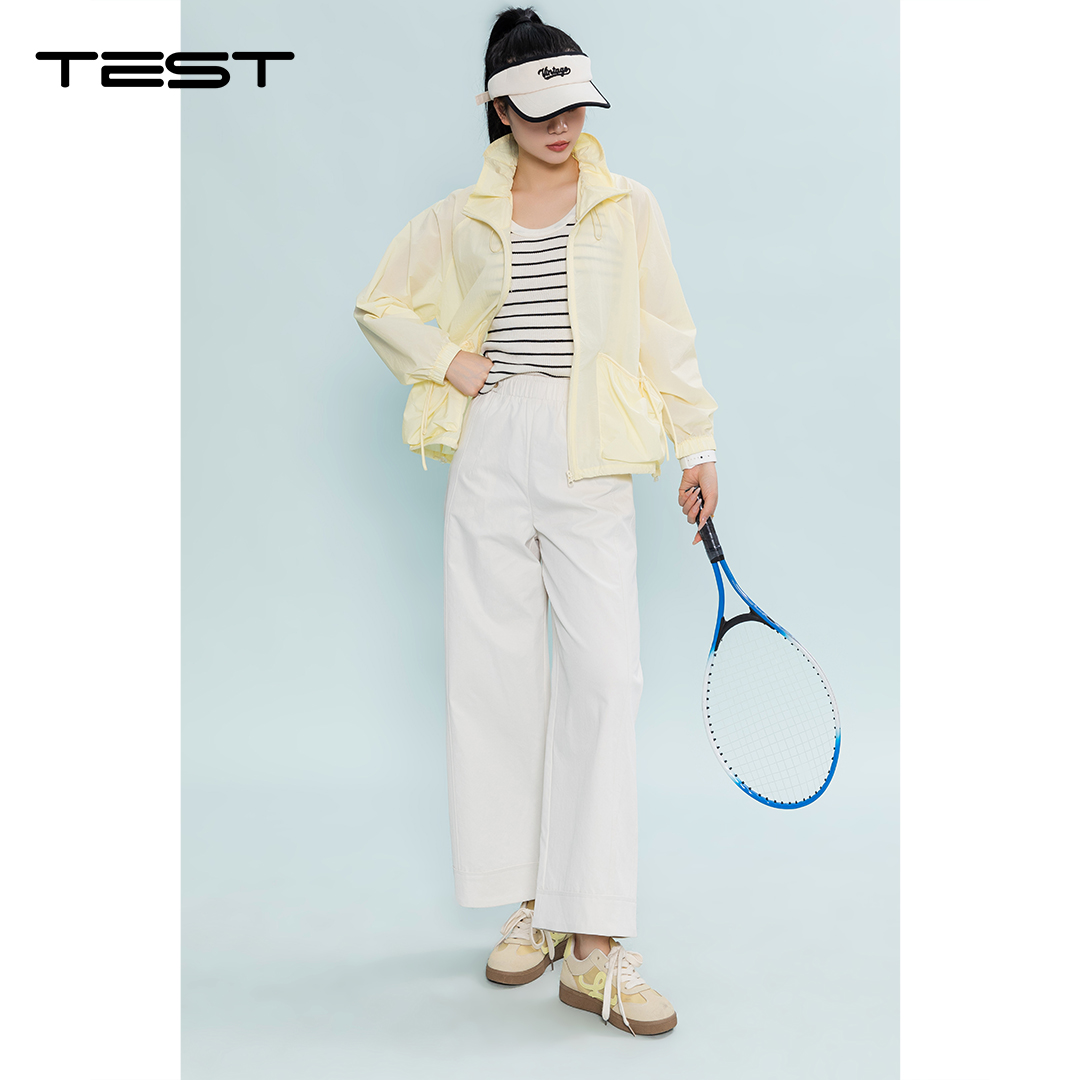 夏上新韩系松弛感浅黄透气抽绳口袋长袖防晒外套女2262001