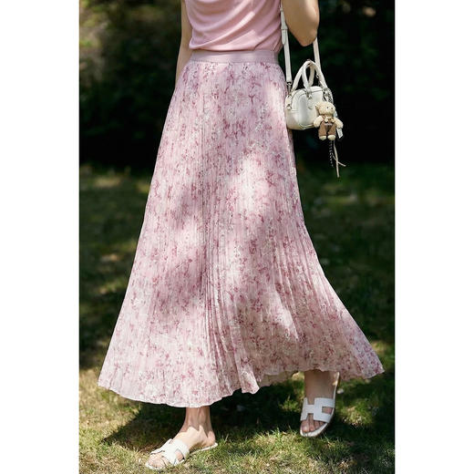 浪漫明媚印花半身裙 米思阳2026夏新款宽松显瘦高腰松紧腰A字百褶裙1175 商品图3