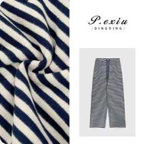 04-3潘依绣丁丁宠粉美式慵懒风撞色条纹宽松松紧腰直筒休闲裤W-63533