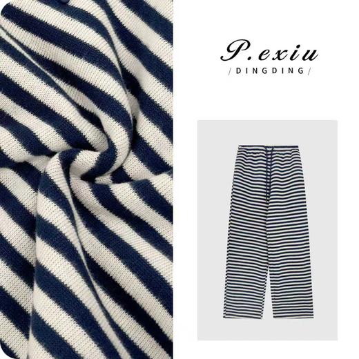 04-3潘依绣丁丁宠粉美式慵懒风撞色条纹宽松松紧腰直筒休闲裤W-63533 商品图0