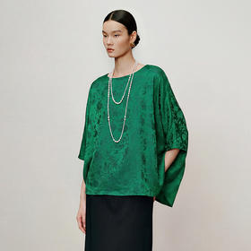 【林栖设计小店】琉璃繁缕|绿色优雅提花百搭宽松显瘦夏新品衬衫上衣T1962302