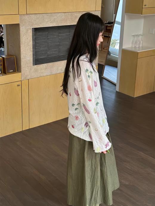 nothe Case布然/NC261621/ 「水果竹笺」蔬菜印花 透气夏日趣味宽松卷边长袖T恤 商品图2