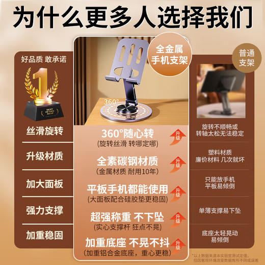 科沃ZJ04金属碳素钢桌面旋转手机支架360度旋转碳素钢耐用多型手机 商品图2