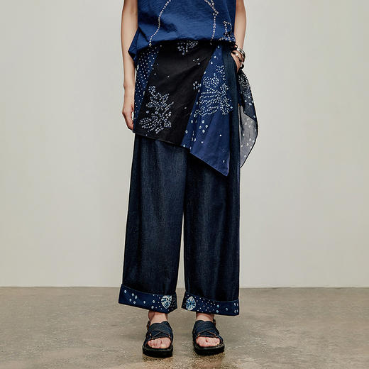 【林栖设计小店】方圆万象|靛蓝色丝棉复古印花百搭夏新款围腰屁帘2962094 商品图4