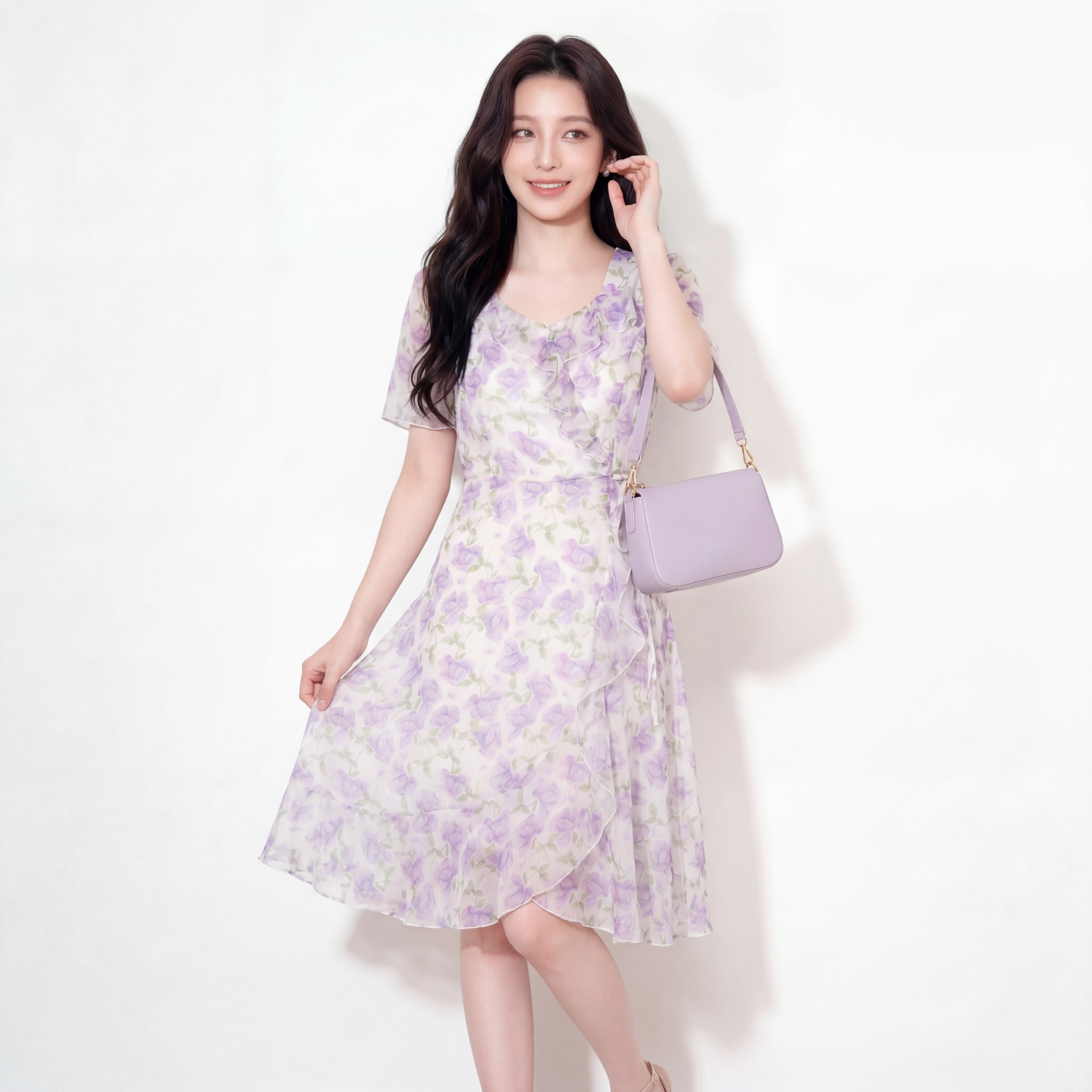 奢姿大码女装2026夏季荷叶边碎花方领连衣裙胖妹妹减龄时尚裙子9962836092