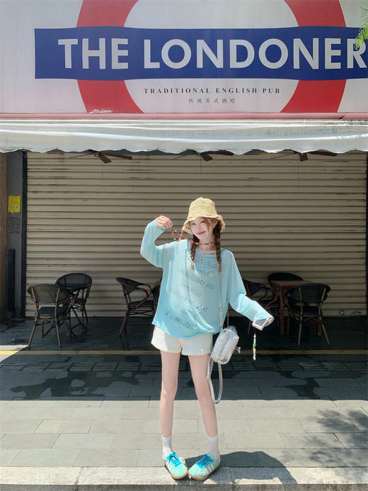 <曾小咸推荐>宽松多巴胺蓝色防晒罩衫长袖T恤【预售3-15天发货】 商品图7