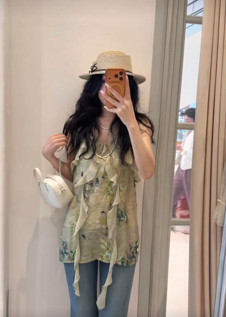 【门店同款】ENJOY夏季苔绿珠绣吊带上衣 171195148 商品图1