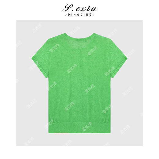 04-3潘依绣丁丁宠粉【漫波青柠】亚麻人丝薄款凉感纱线短袖针织上衣Q21256 商品图1