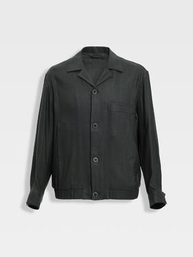 callisto深灰丝麻毛面料松弛古巴领松弛复古外套