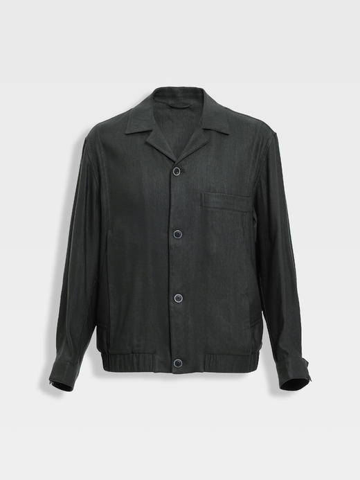 callisto深灰丝麻毛面料松弛古巴领松弛复古外套 商品图0