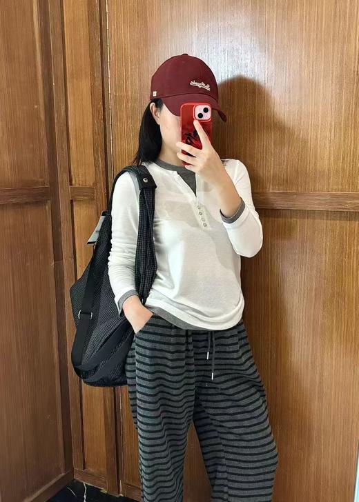 【门店同款】ENJOY秋季圆领半扣拼色假两件长袖T 166294395 商品图2