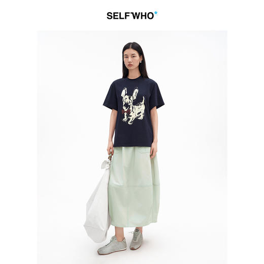 SELFWHO纯棉腊肠犬小狗图案短袖T恤女2026夏新款宽松圆领通勤上衣 商品图4