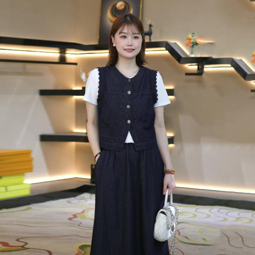 奢姿大码女装2026夏季牛仔马甲半身裙两件套胖妹妹减龄遮肉套装9962972272 商品图4
