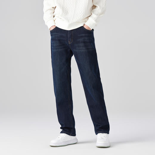 GXG男装秋冬季时尚简约后袋皮牌点缀男士牛仔直筒长裤K&C 商品图11