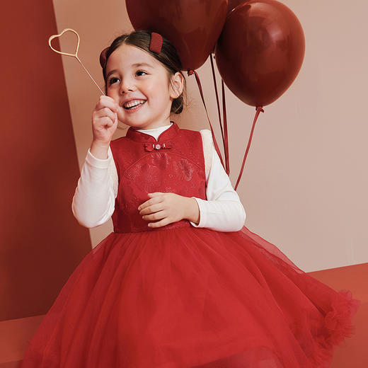 迷你巴拉巴拉女童裙子儿童新中式立领拼接网纱连衣裙2026春新品 商品图2