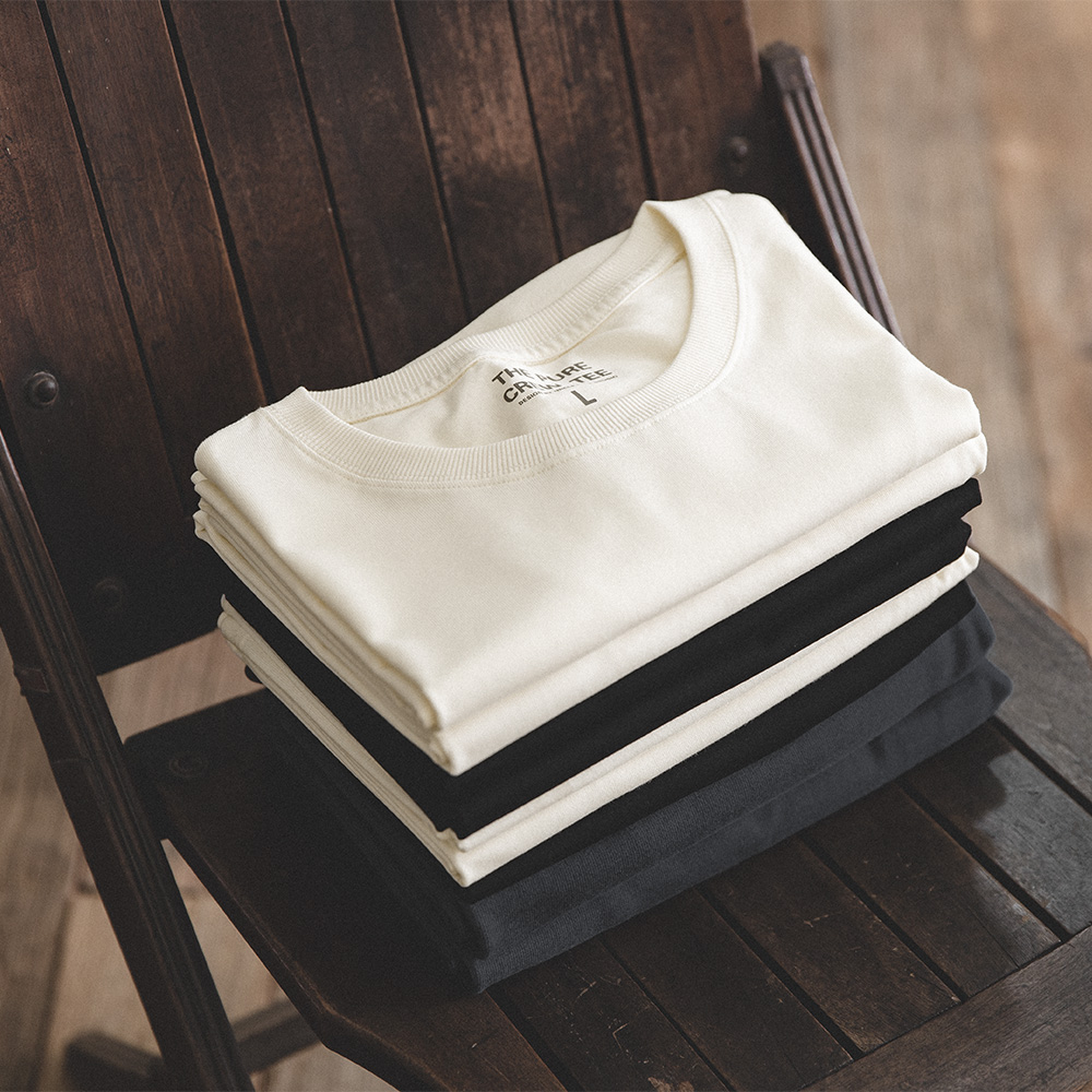 工装优选 美式复古重磅纯棉米白色t恤正肩半袖短袖打底衫男士夏季