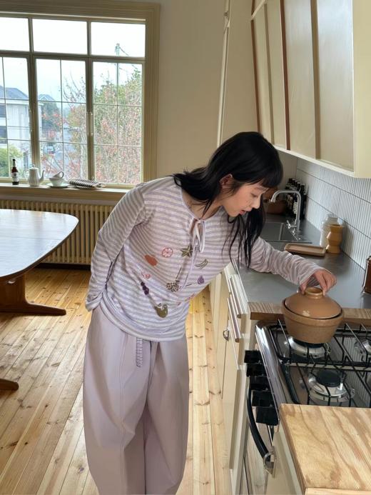 nothe Case布然/NC261819Z/「时钟海岸」竹节条纹 趣味印花宽松防晒夏日系带T恤 商品图2