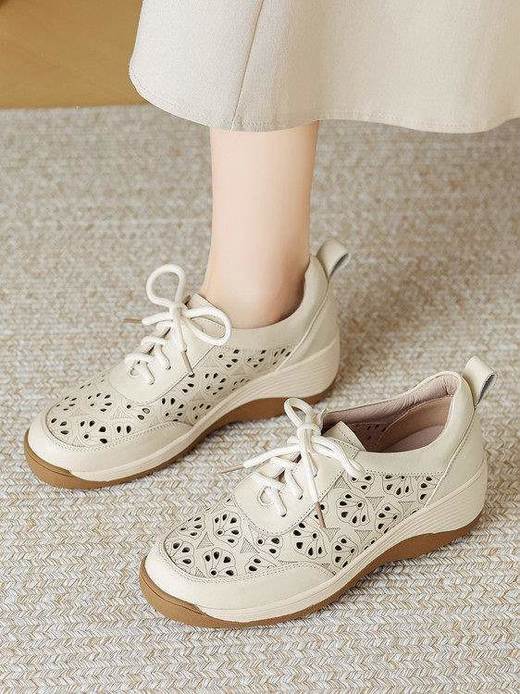 【预售5天】真皮镂空洞洞鞋女夏季新款轻盈防滑妈妈鞋耐磨旅游健步休闲鞋168XY&L027 商品图0