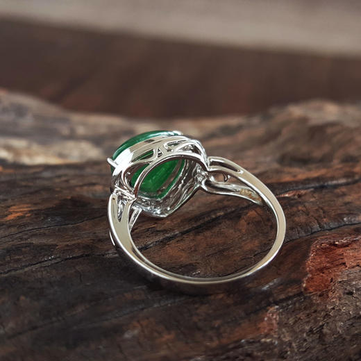 【天然正品】A货翡翠AU750白金镶钻镶天然细腻糯种满绿水滴蛋面翡翠戒指 14.5号（戒圈可改）141125AH16 商品图7