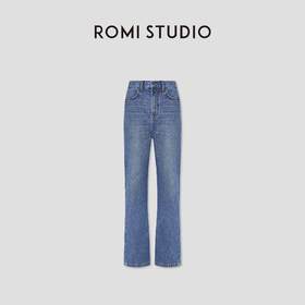 ROMI STUDIO“经典复古”斜纹牛仔棉水洗做旧直筒牛仔裤 431N2069