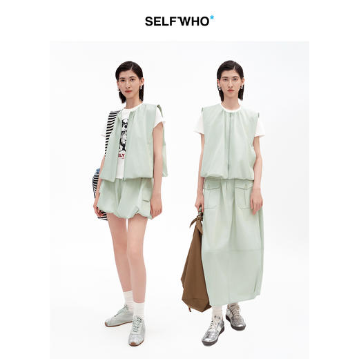 SELFWHO棉混纺无袖花苞马甲套装女2026夏季新款宽松叠穿背心上衣 商品图2