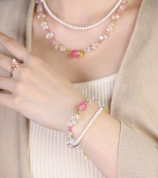 【宫里手串】桃红柳绿·天然白水晶蔷薇辉石碧玺小花手链/项链（48小时发货） 商品图1