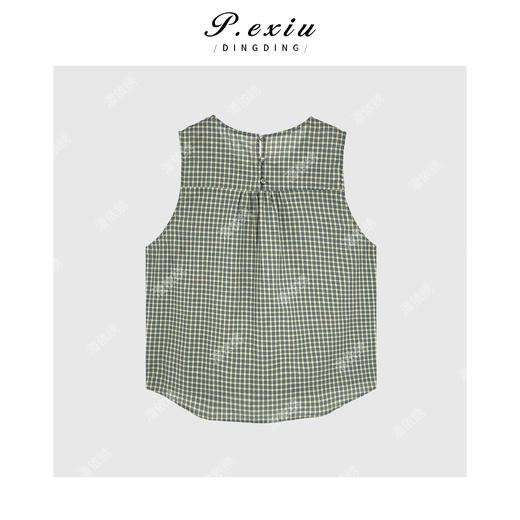 04-3潘依绣丁丁宠粉PanYiXiu/潘依绣【定格夏日】甜美风复古格子圆领无袖衬衫 SH98899 商品图2