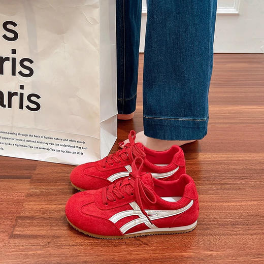 XY/回力红色反绒皮系带平底透气百搭休闲运动鞋25318 商品图1