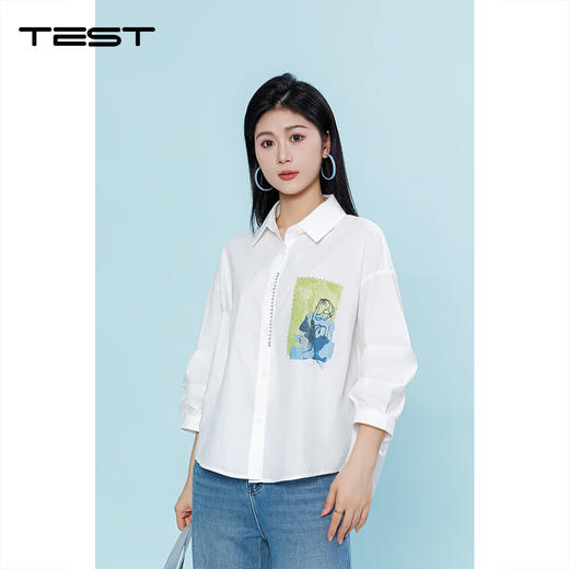 夏上新艺术印花白衬衫女夏季宽松休闲设计感1262058 商品图1