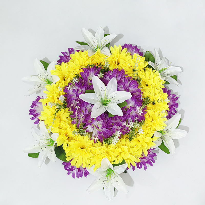 白百合花圈清明仿真花假花祭祀殡葬陵园扫墓摆放现货祭祀用品批发