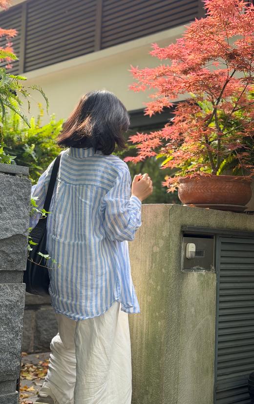 【土豆妈同款】彩色亚麻条纹衬衫 ，精致翻领设计修饰脖颈线条，天然环保，透气舒适 商品图2
