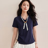 「自」全新升级【铂金会员128/天猫169/差价41】(02333)洛诗琳气质V领丝巾短袖上衣女2026夏季新款扭褶收腰显瘦T恤 商品缩略图1