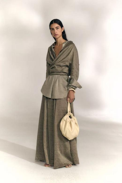 Cortana 26SS 灰棕细条纹手织丝麻ARIA半裙 商品图1