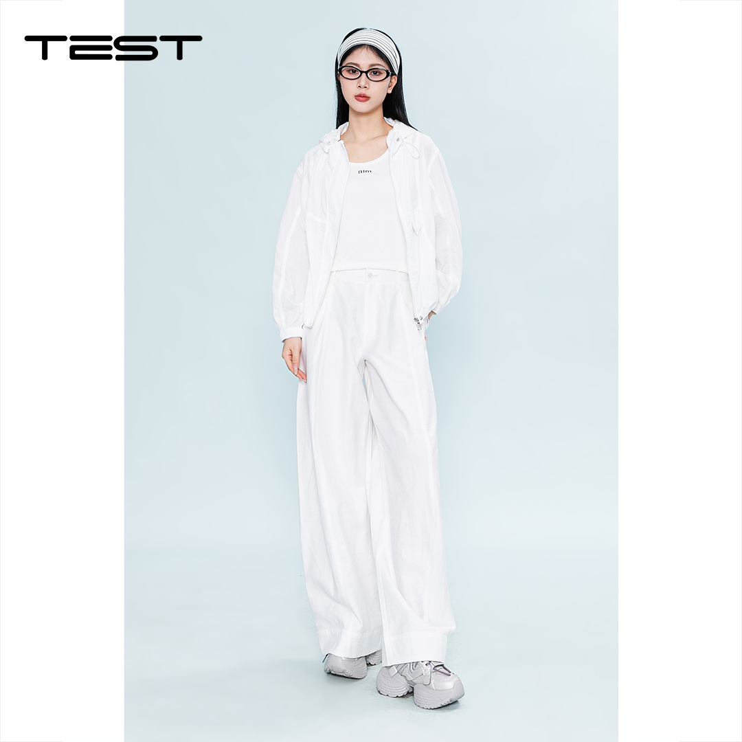 夏上新休闲运动风白色连帽抽绳大口袋轻薄长袖防晒衣2262003