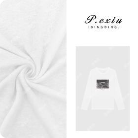 04-3潘依绣丁丁宠粉亚麻复古印花小众设计肌理感长袖T恤 M8638