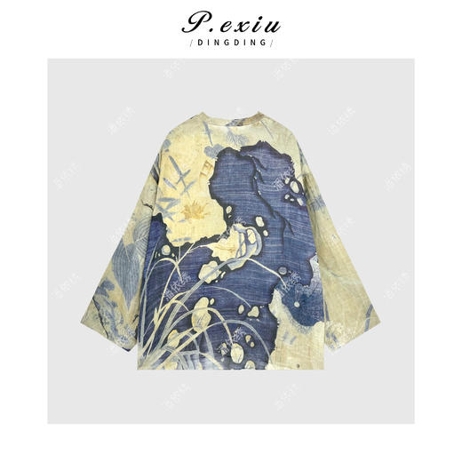 04-3潘依绣丁丁宠粉【苎上秋野】100%苎麻国风鸳鸯印花V领长袖衬衫M8855 商品图2