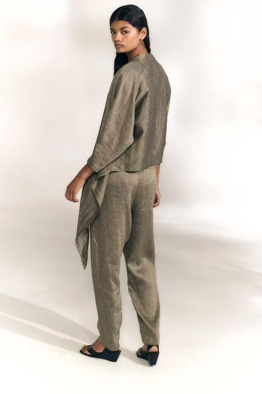 Cortana 26SS 灰棕细条纹手织丝麻ARIA系带夹克 商品图4