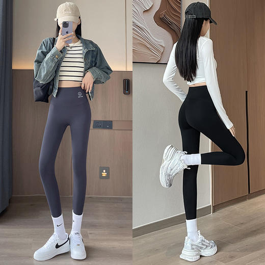 【高腰收腹提臀、塑形显瘦舒适】黑桃锦纶鲨鱼裤女高腰修身显瘦紧身小脚芭比裤无尴尬线打底裤.TA 商品图0