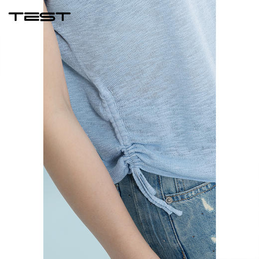 夏上新韩系松弛感浅蓝色侧抽绳V领短袖针织1262070 商品图3