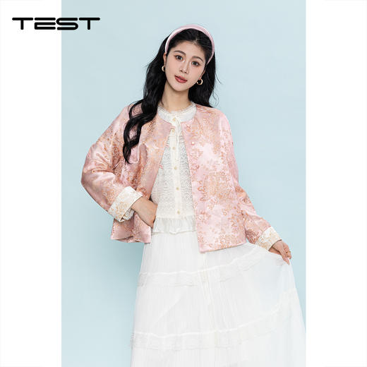 夏上新新中式国风粉色提花盘扣圆领长袖短款外套2262005 商品图1