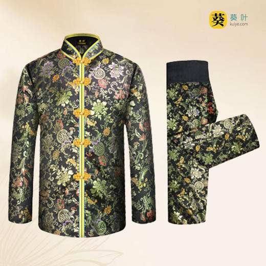 女士寿衣金丝唐装黑色寿花薄款6件套寿衣寿服套装 商品图1