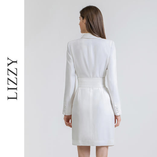 LIZZY 气质知性OL范缎面西装领不对称手工流苏边连衣裙（配腰带）7413 商品图2