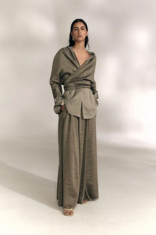 Cortana 26SS 灰棕细条纹手织丝麻ARIA系带夹克 商品图0